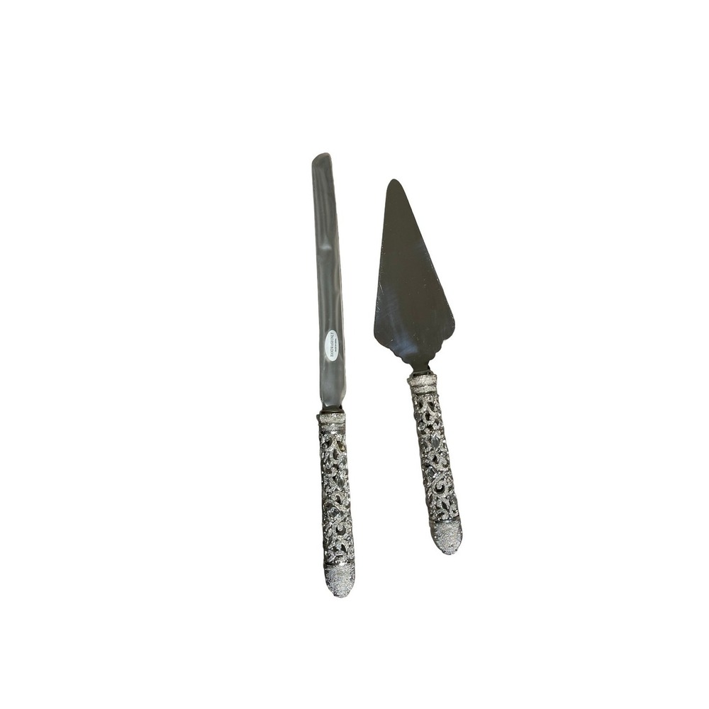 Wedding Cake Server & Knife Set Stainless Steel Ornate Silver-Tone Handle